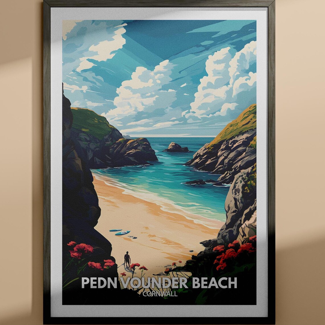 Pedn Vounder Beach Cornwall Secret Cove Surf Tide Travel Poster