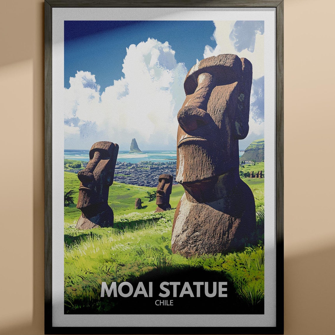 Moai Statue Easter Island Chile Rapa Nui Stone Heads Travel Poster