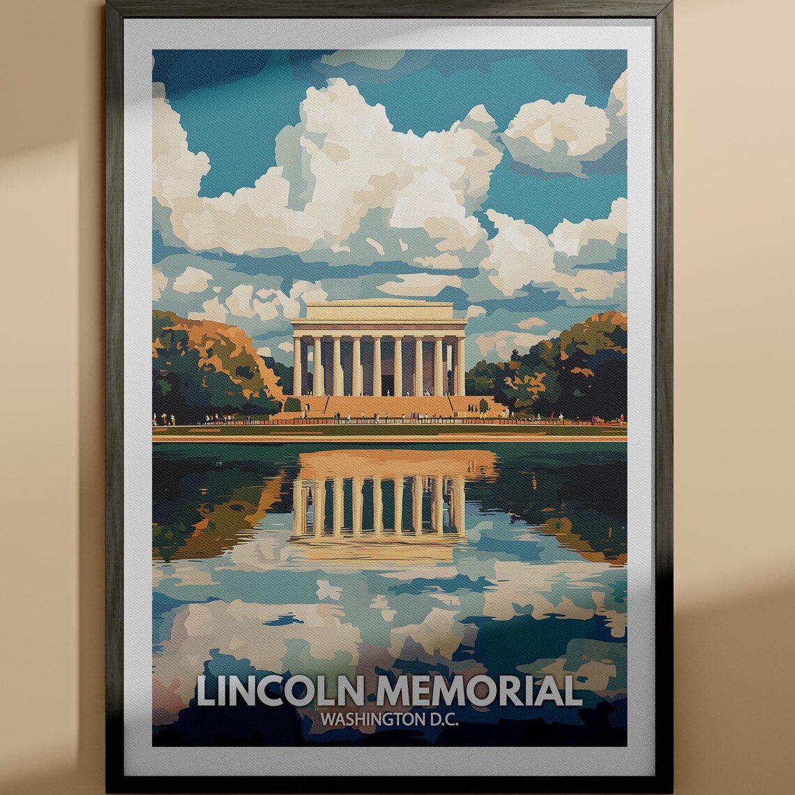 Lincoln Memorial Reflecting Pool Washington DC Sunset Travel Poster