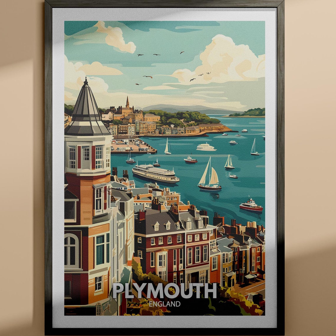 Plymouth Print Plymouth Travel Poster England Wall Art Print England Home Decor Travel Wall Art Decor Unique City Poster