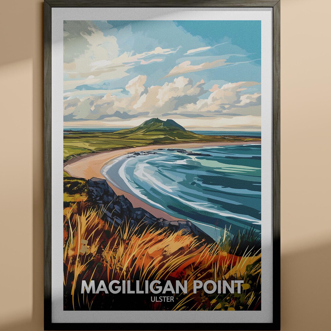 Magilligan Point Ulster Green Headland Bay Vintage Travel Poster