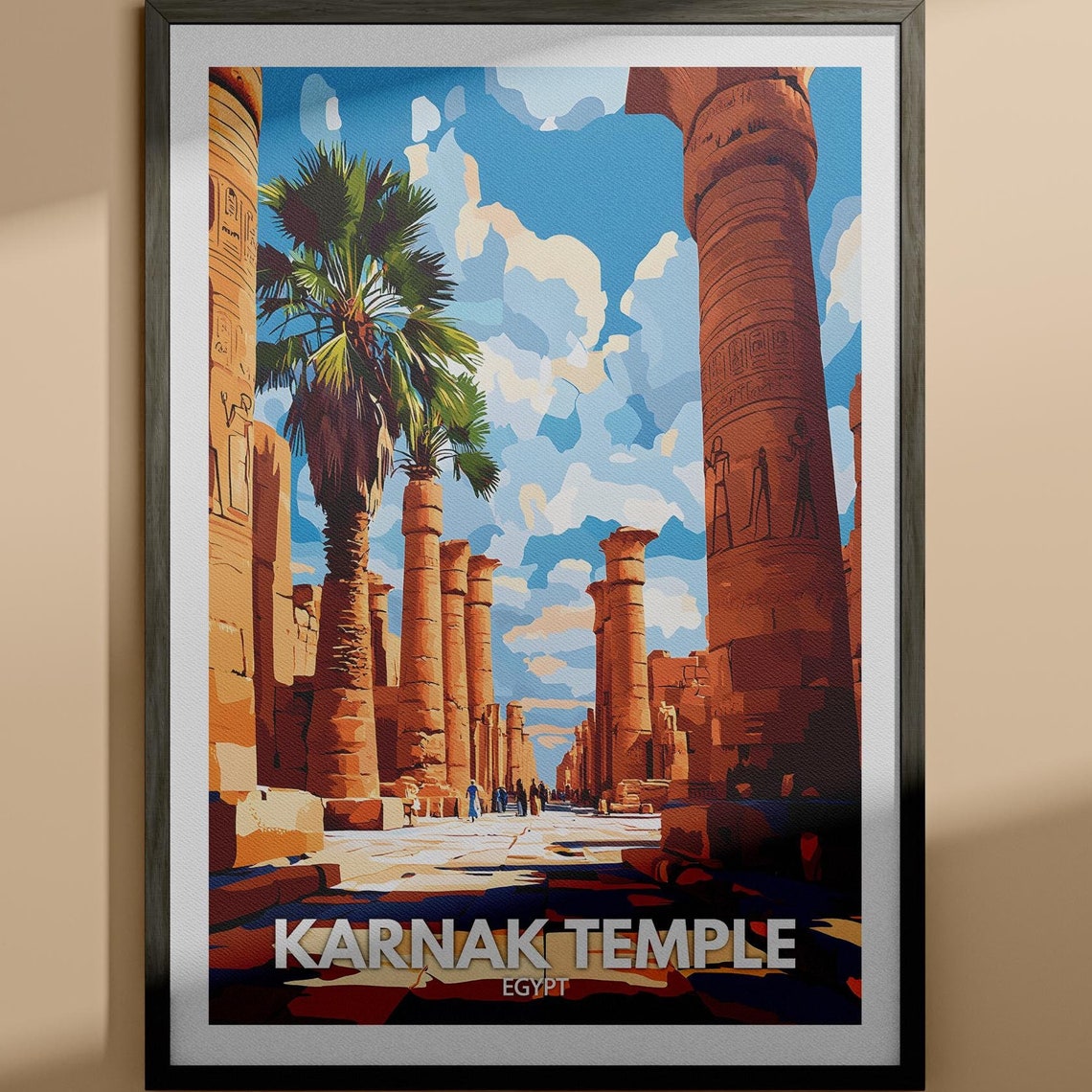 Karnak Temple Egypt Ancient Column Hall Ruins Vintage Travel Poster