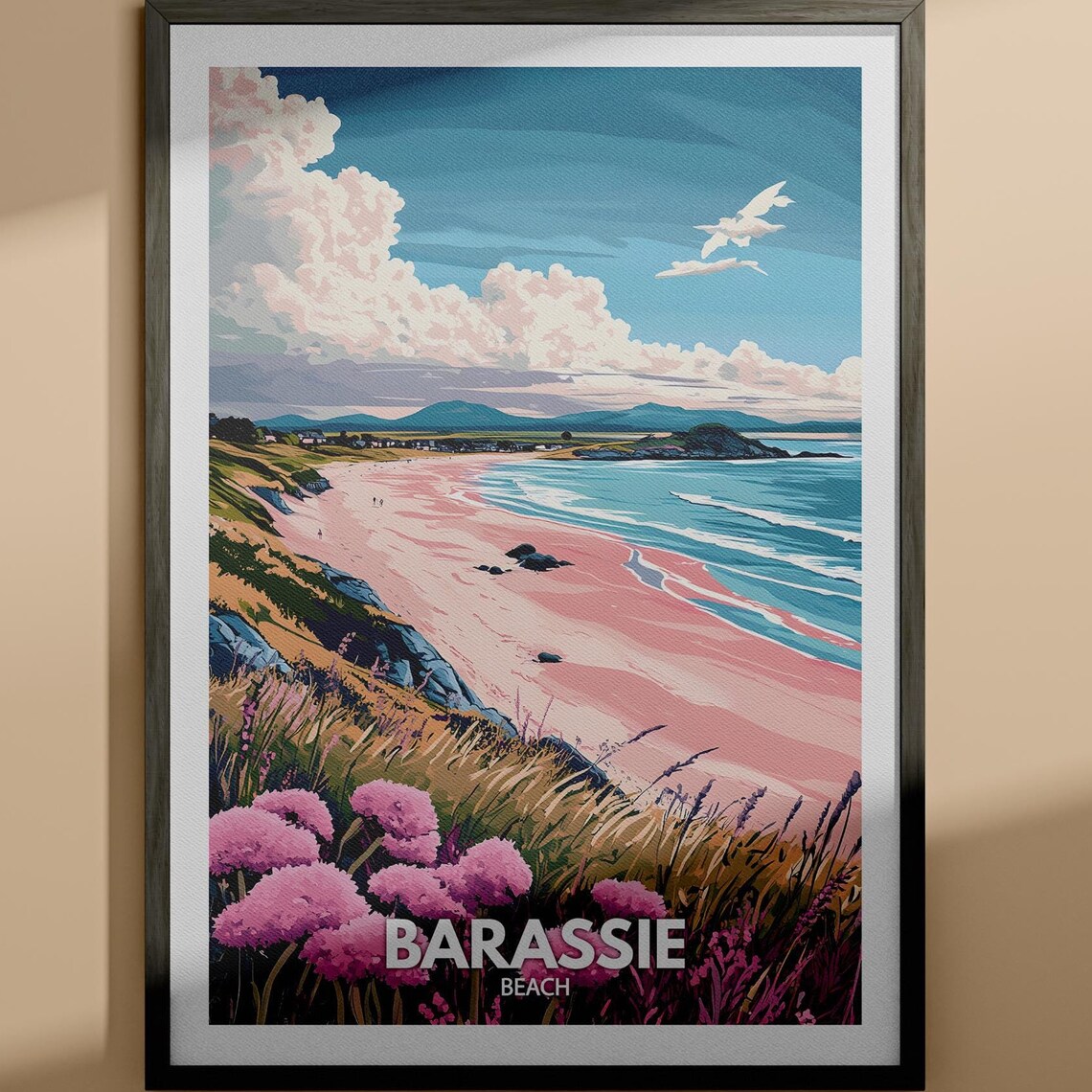 Barassie Beach Scotland Vintage Coastal Seaside Travel Poster