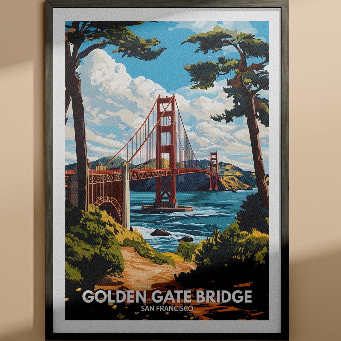Golden Gate Bridge San Francisco Cypress Trees Iconic Landmark Poster