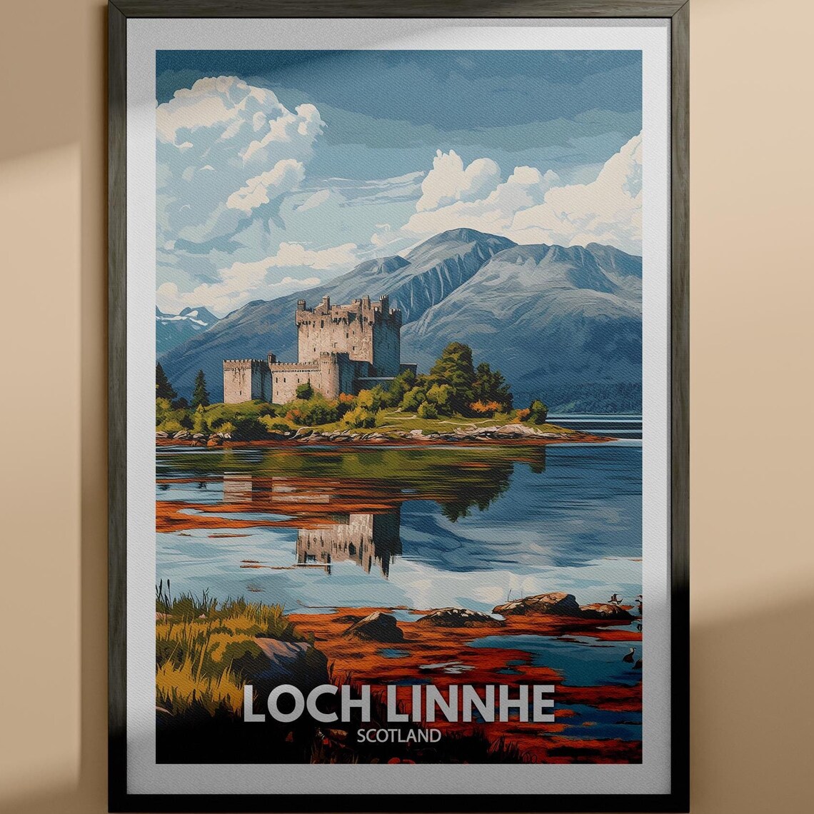 Loch Linnhe Scotland Castle Lake Mountain Reflection Travel Poster