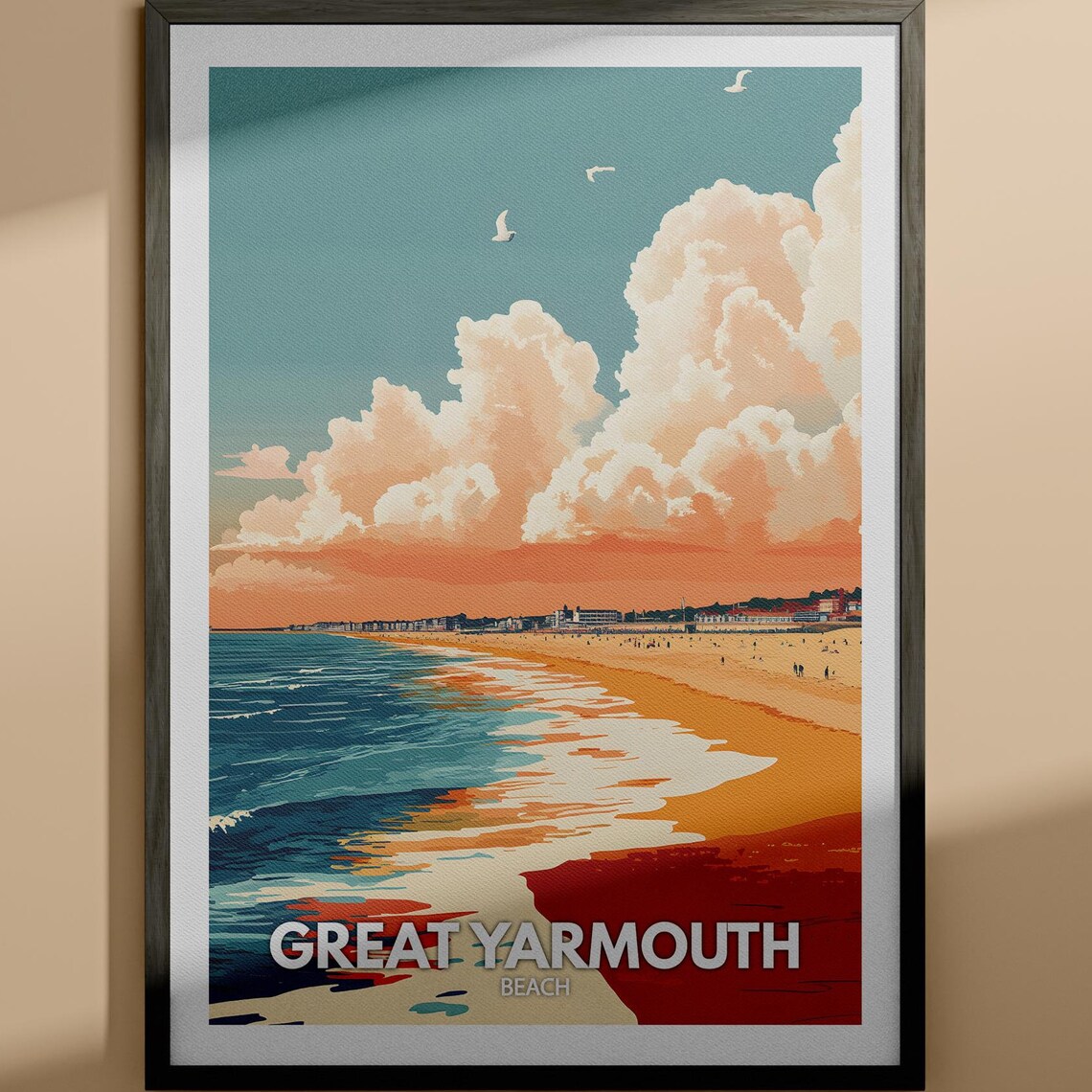 Great Yarmouth Beach England Sunset Shore Vintage Travel Poster