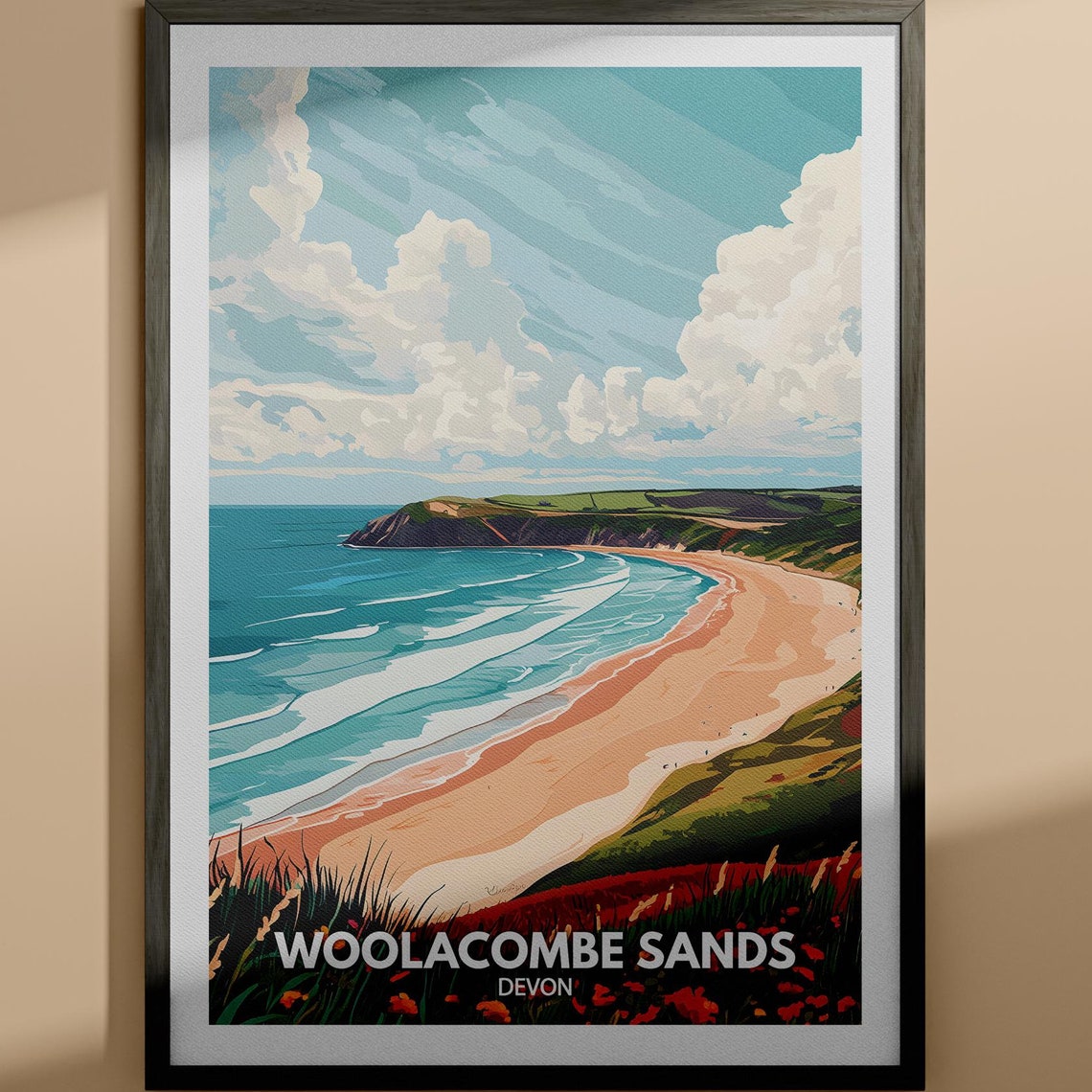 Woolacombe Sands Devon Long Golden Beach Waves Surf Travel Poster