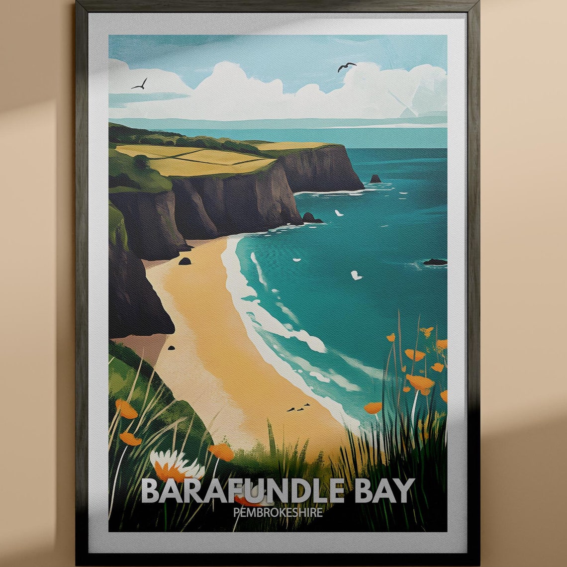 Barafundle Bay Pembrokeshire Golden Beach Cliffs Travel Poster