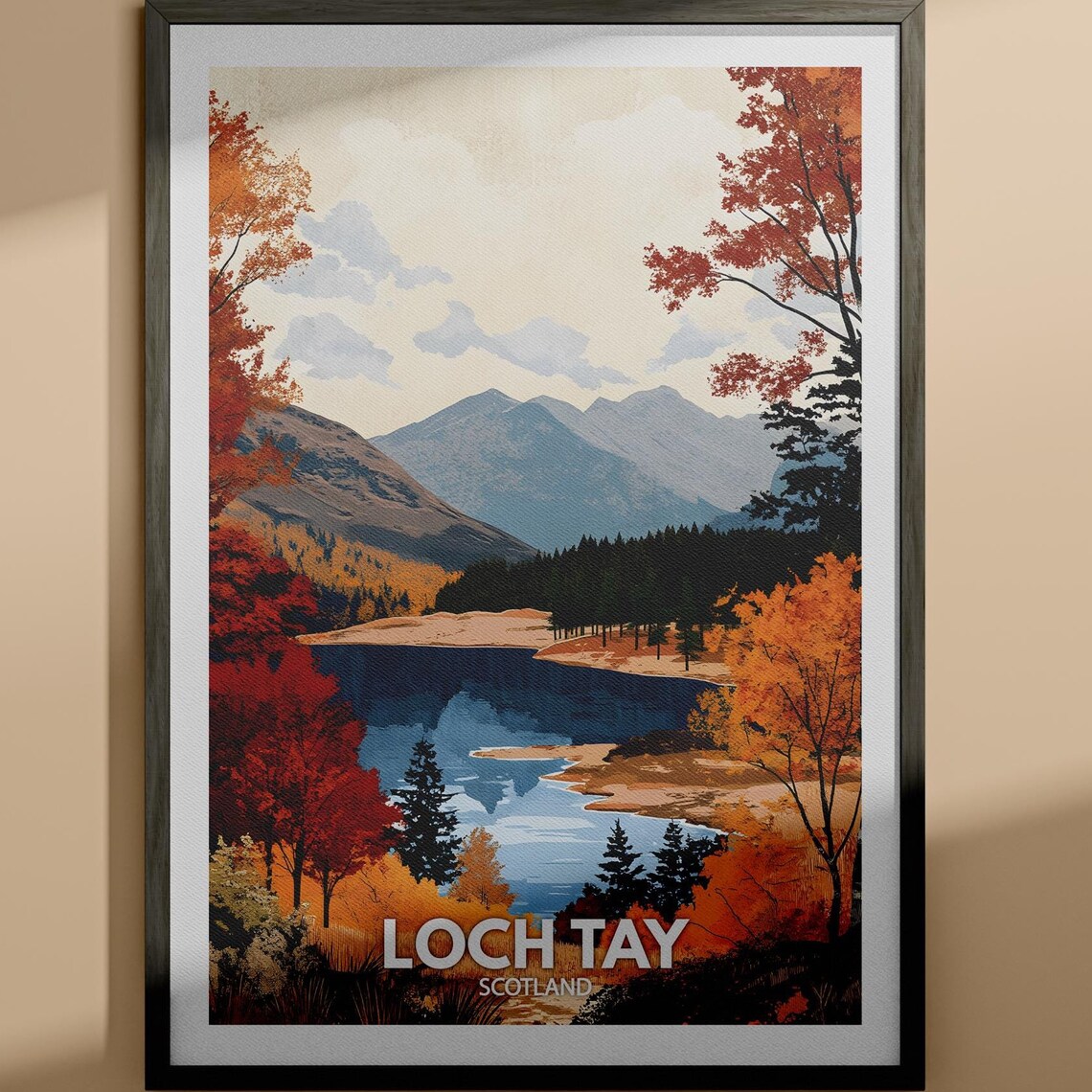 Loch Tay Scotland Autumn Lake Mountains Scenic Retro Travel Poster