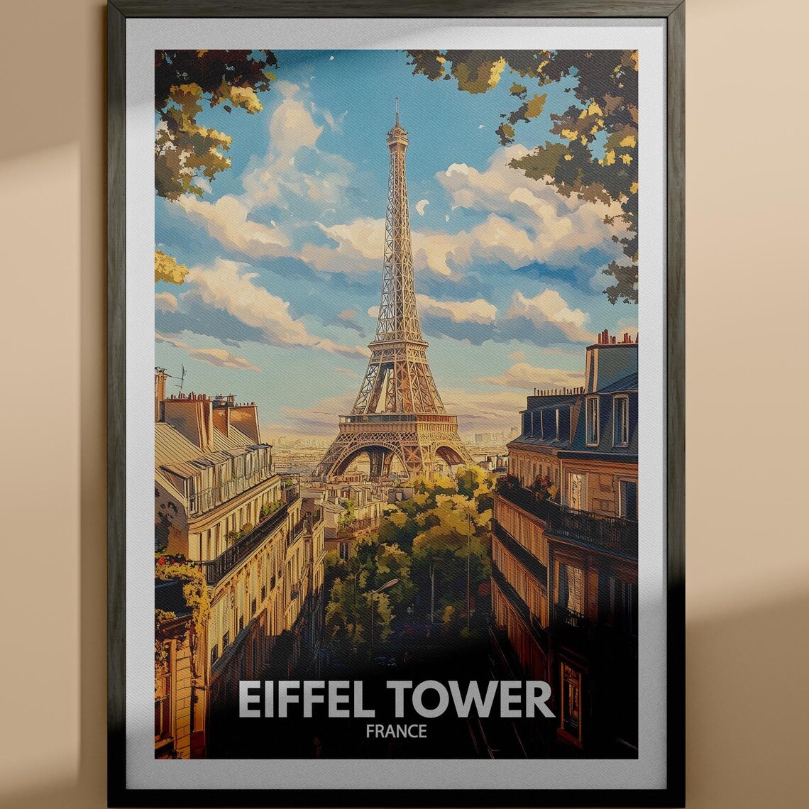 Eiffel Tower Paris France Rooftop Street View Vintage Travel Poster