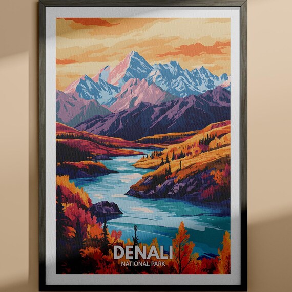 Denali National Park Alaska Autumn Mountains River Valley Poster