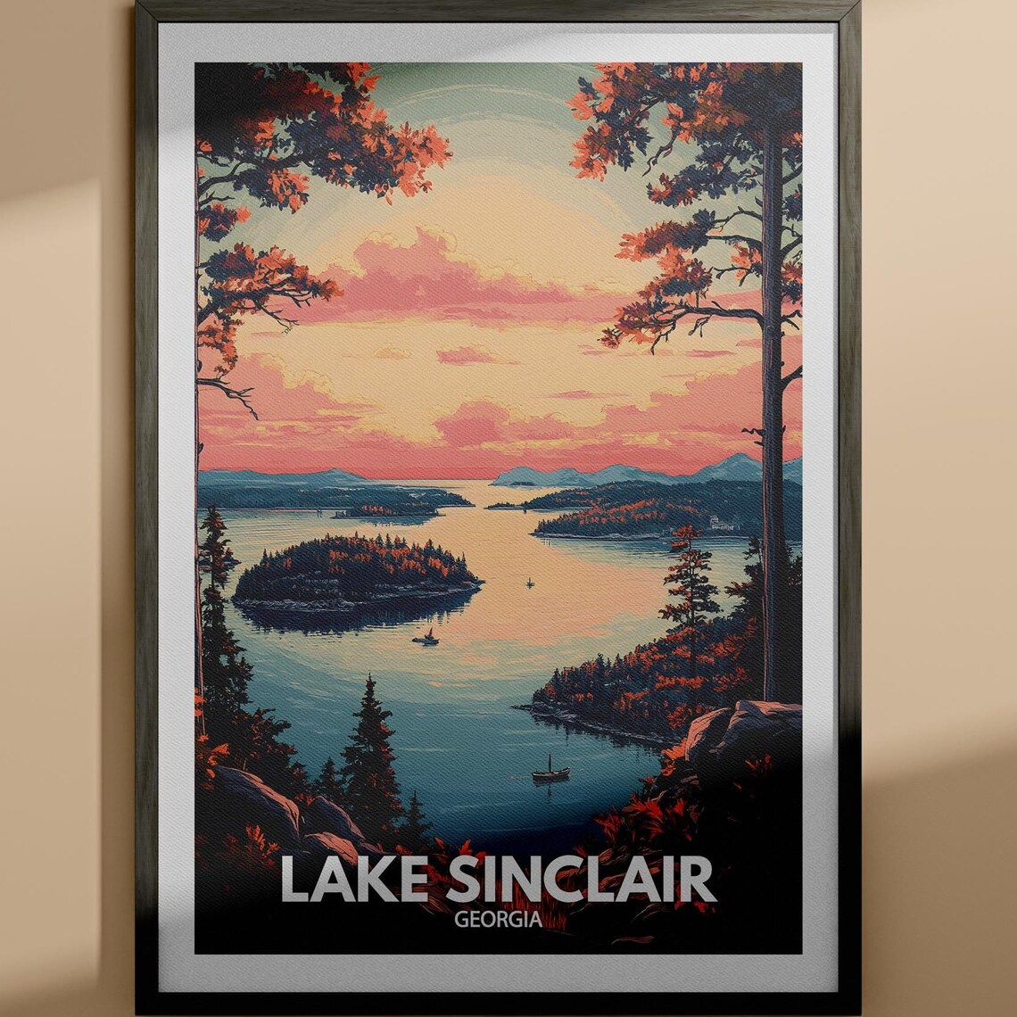 Lake Sinclair Georgia Sunset Islands Pines Evening Travel Poster
