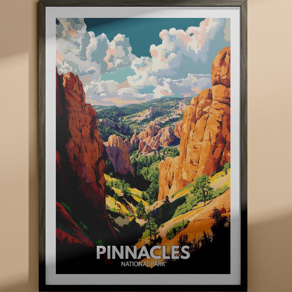 Pinnacles National Park Red Rock Canyon Vintage Travel Poster
