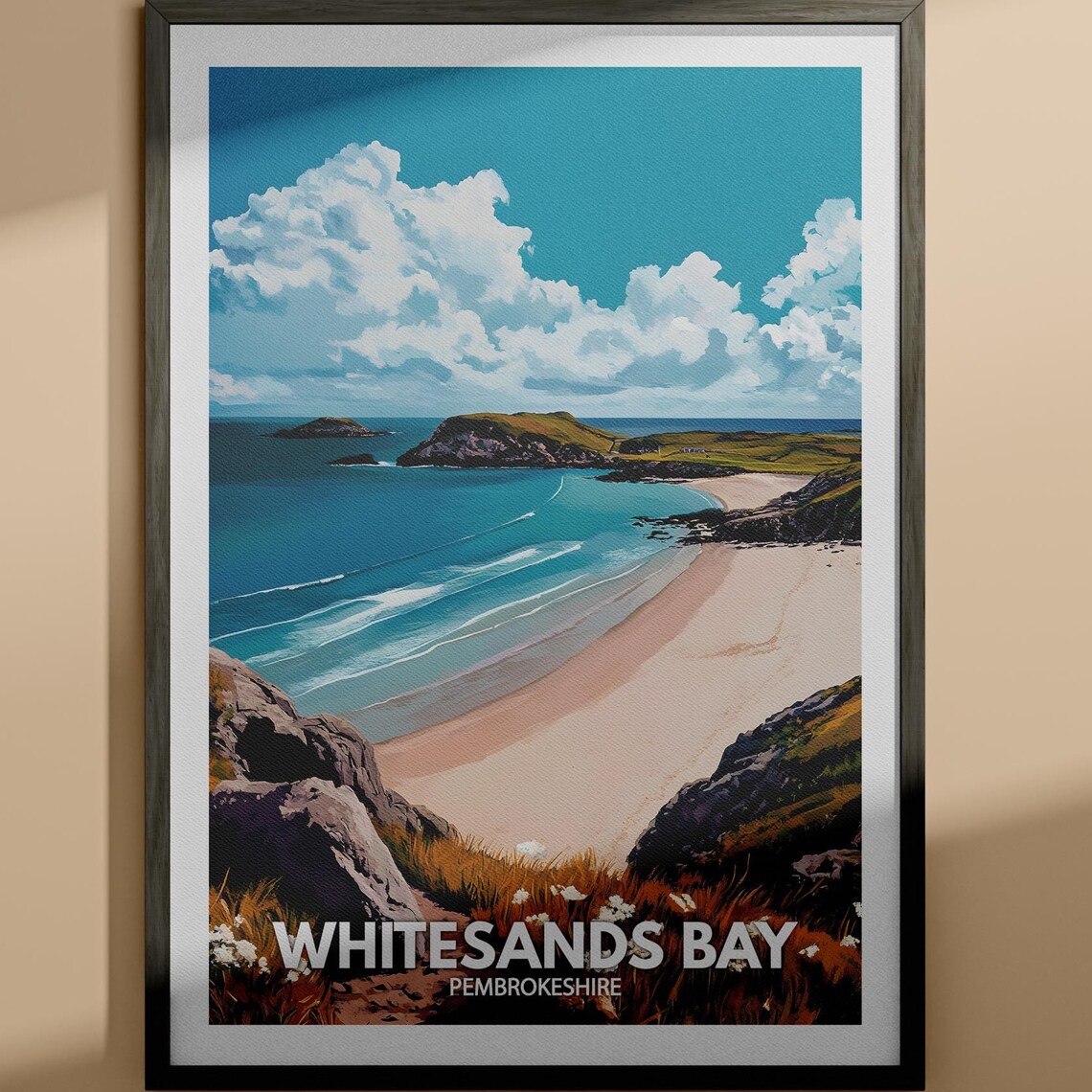 Whitesands Bay Pembrokeshire Curving Beach Islands Travel Poster