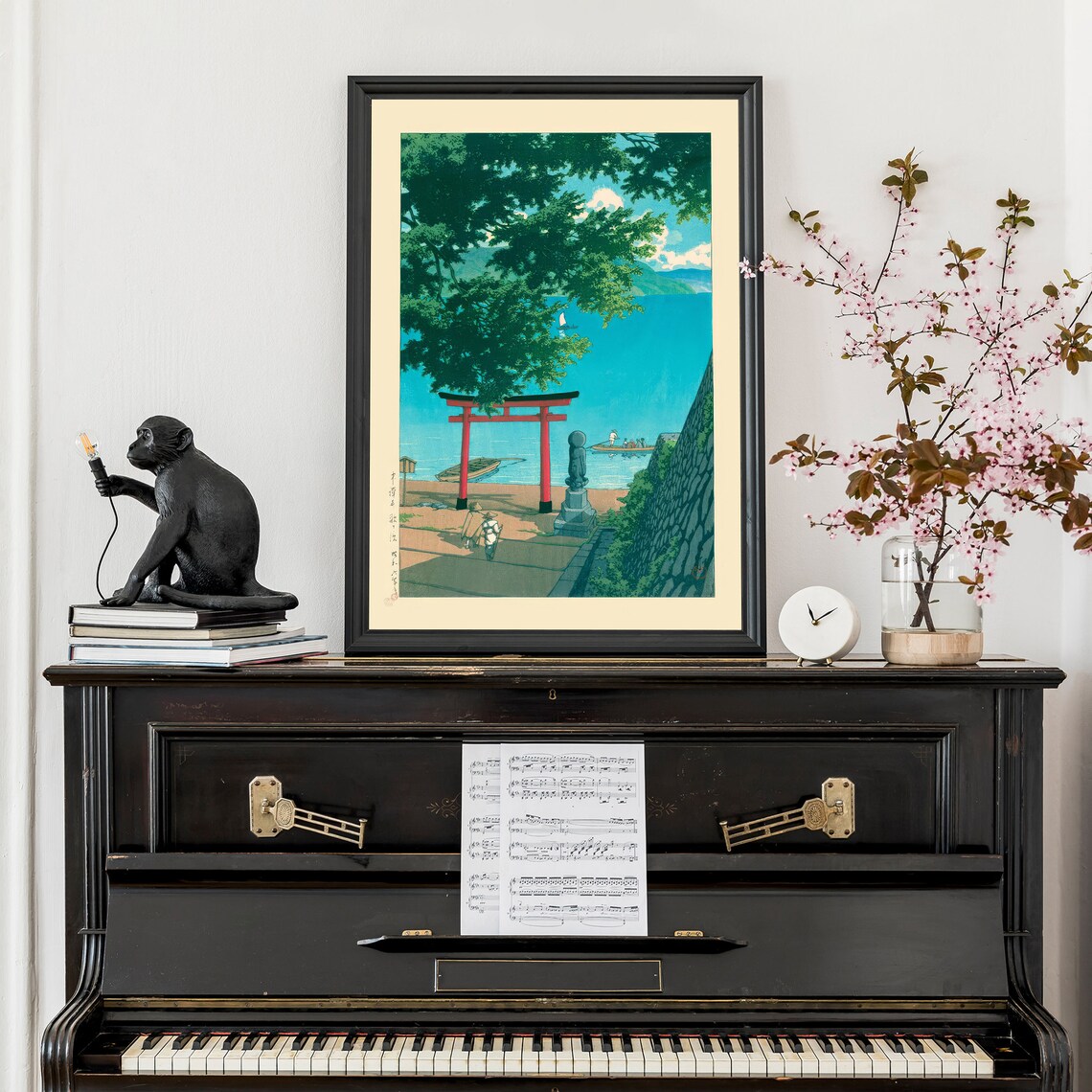 Kawase Hasui Lake Chuzenji Red Torii Gate Boats Vintage Woodblock Art Poster - Image 3