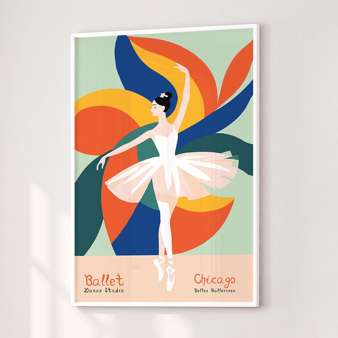 Chicago Ballet Dance Studio Colorful Swirl Ballerina Art Poster