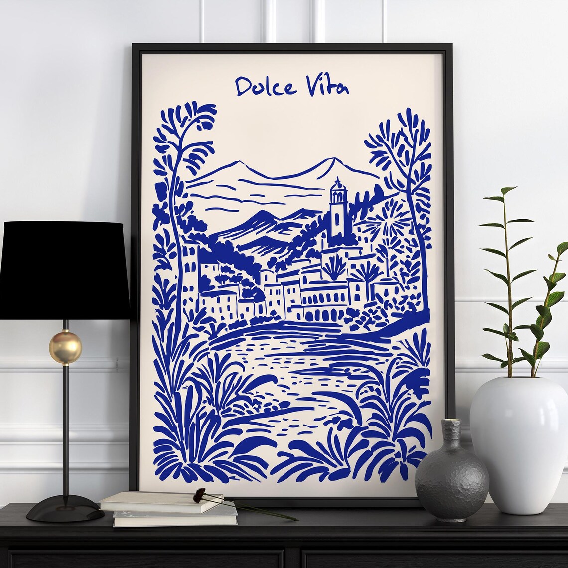 Dolce Vita Italian Village Blue White Coastal Scene Travel Poster - Image 5