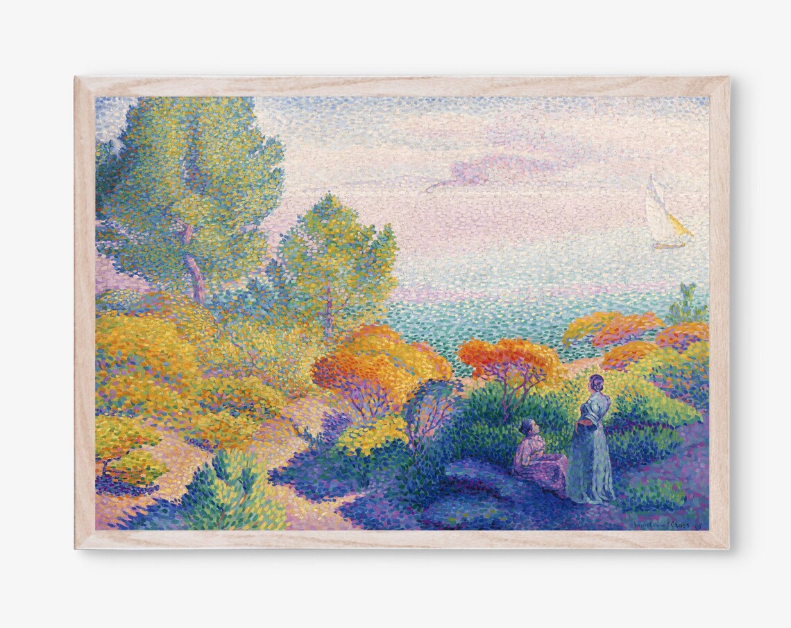 Henri Edmond Cross Two Women By The Shore Pointillist Sea Poster