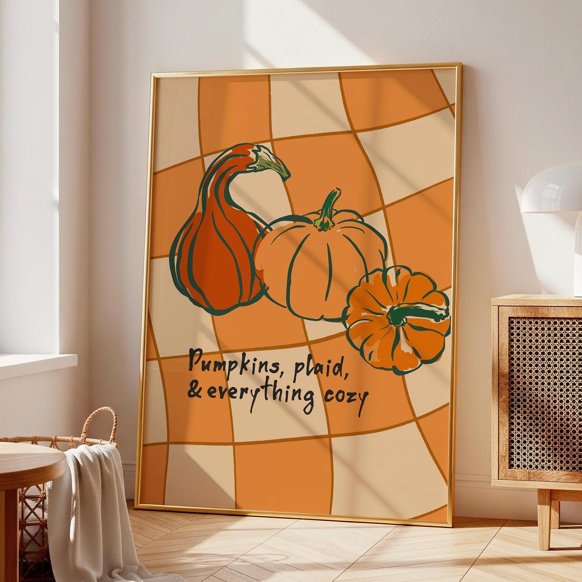 Pumpkins Plaid and Everything Cozy Fall Harvest Wall Decor Poster