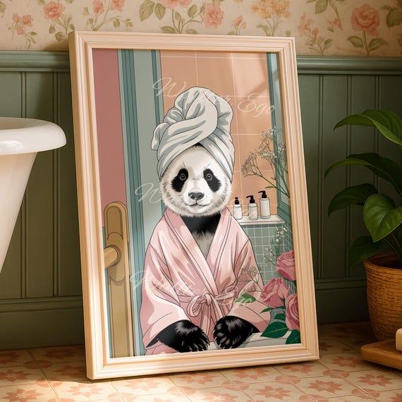 Panda In A Robe Cute Bathroom Wall Print Funny Home Decor Trendy New Gifts Spa Esthetician
