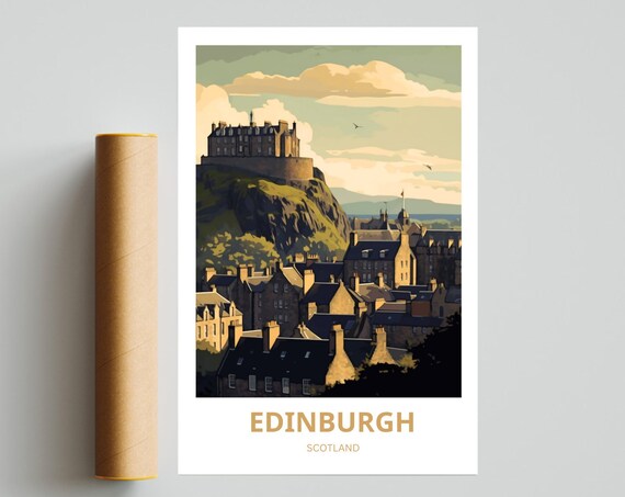 Edinburgh Scotland Castle Old Town Historic Skyline Travel Poster