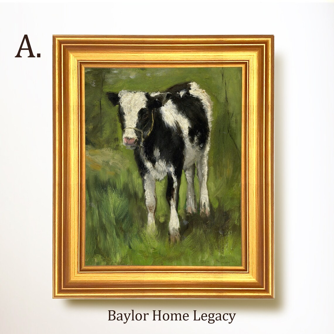 Antique Calf And Cow Oil Painting Study Art Print - Image 5