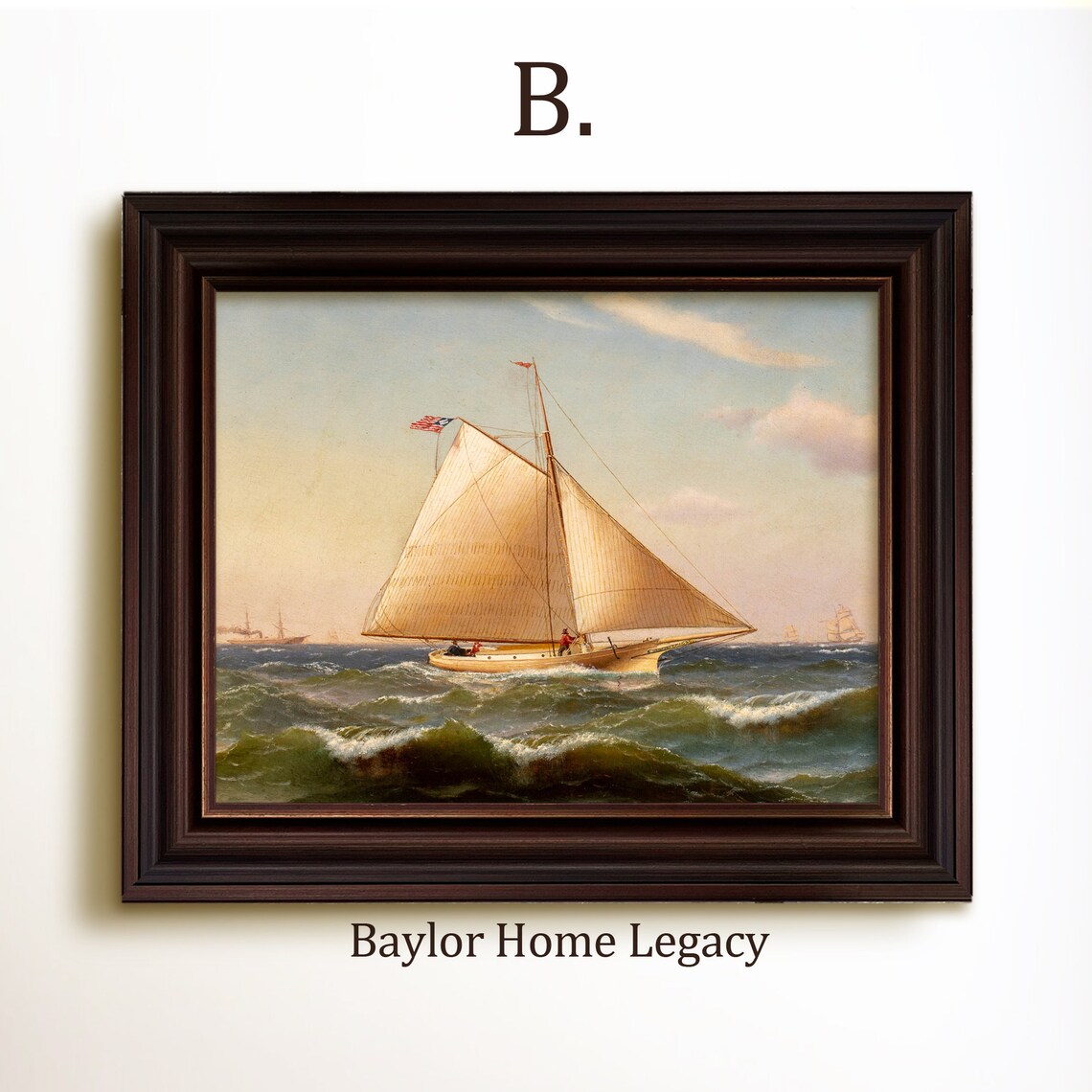 Sailboat Oil Painting Print, Antique Nautical Art - Image 4
