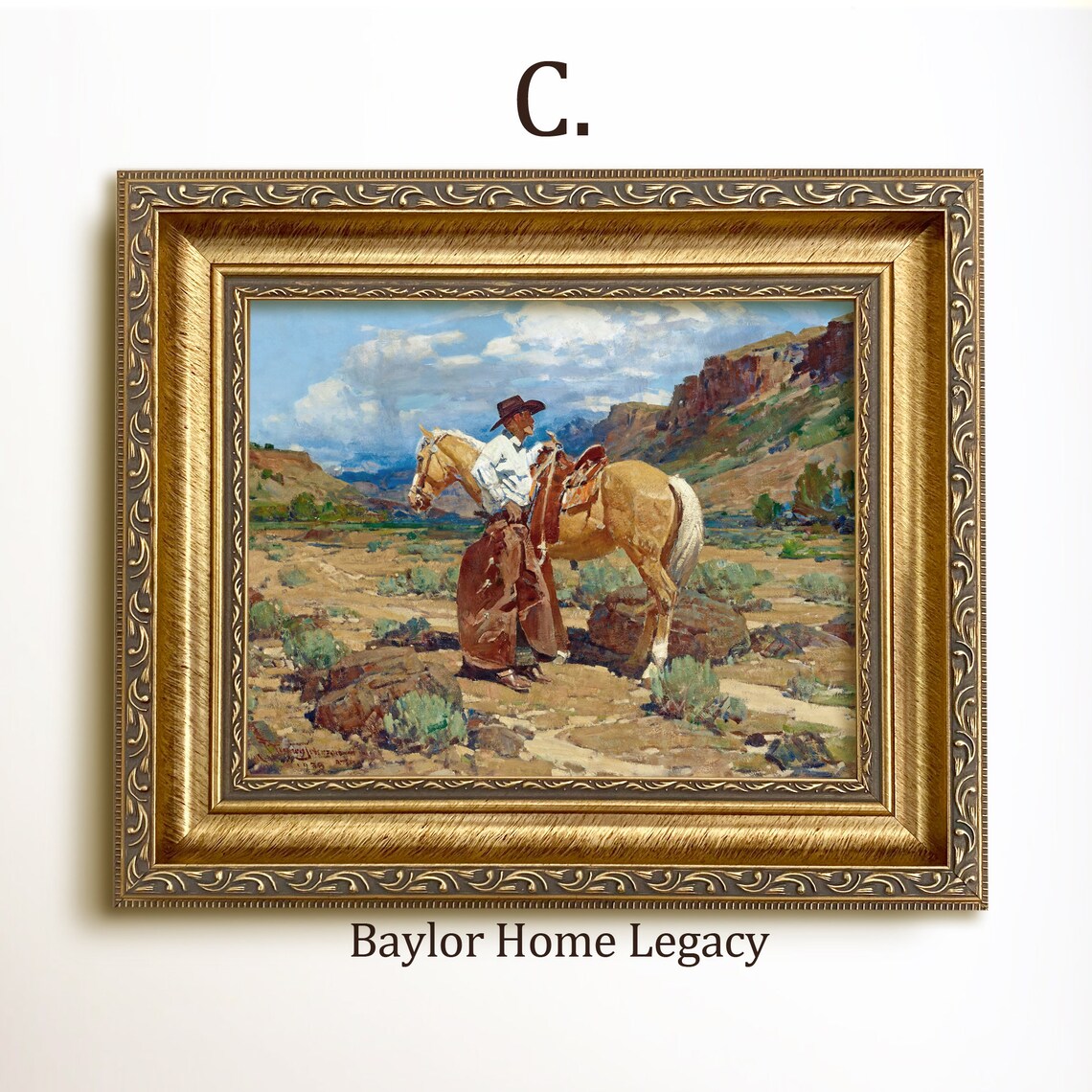 Vintage Western Cowboy Oil Painting Art Print - Image 3