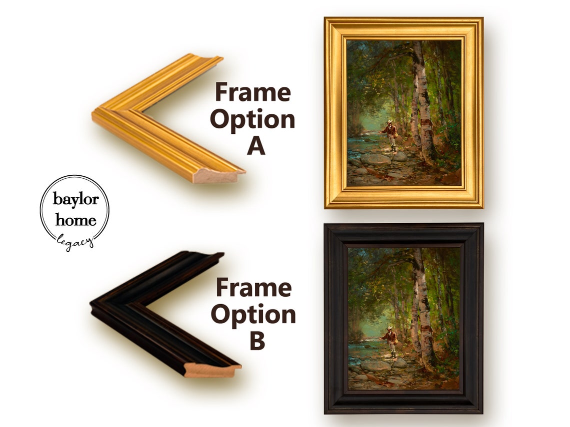 Framed Fisherman Painting Fisherman In Stream Oil Painting Print On Vintage Fishing Artwork - Image 5