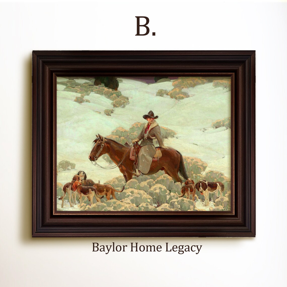 Framed Cowboy Oil Painting Print On Vintage Western Cowboy Art Rustic Western Cowboy Painting Artwork Cowboy Coyote Hunting - Image 4
