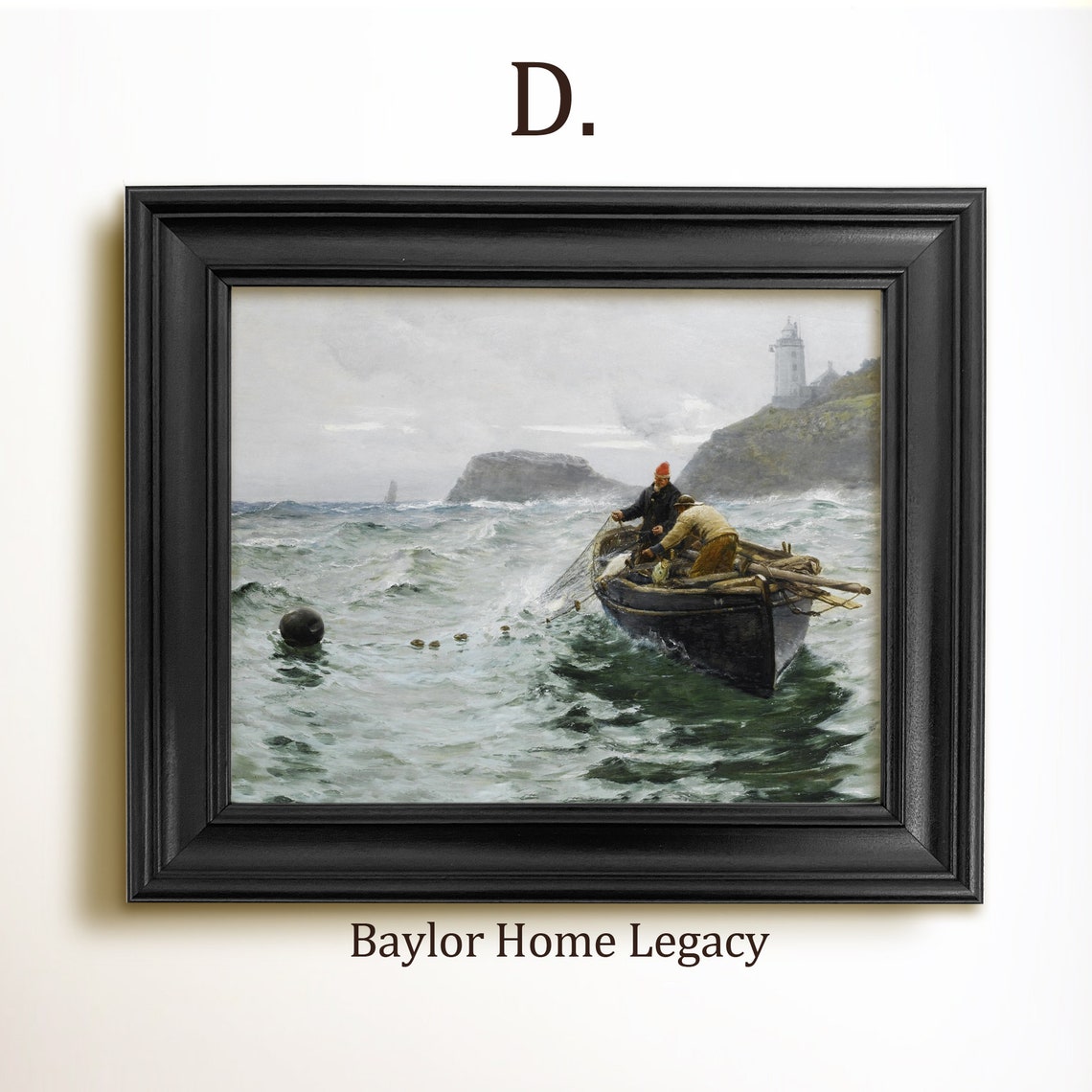 Framed Fishermen Oil Painting Print On Fishermen In Boat Art Print In Wood Frame Fishing Fine Art Print - Image 2