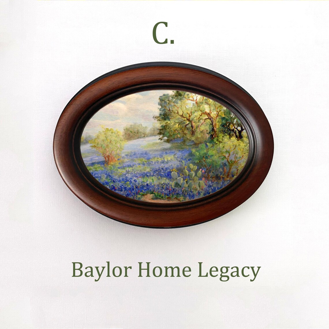Texas Bluebonnets Oval Art Print, Antique Oil Style - Image 3