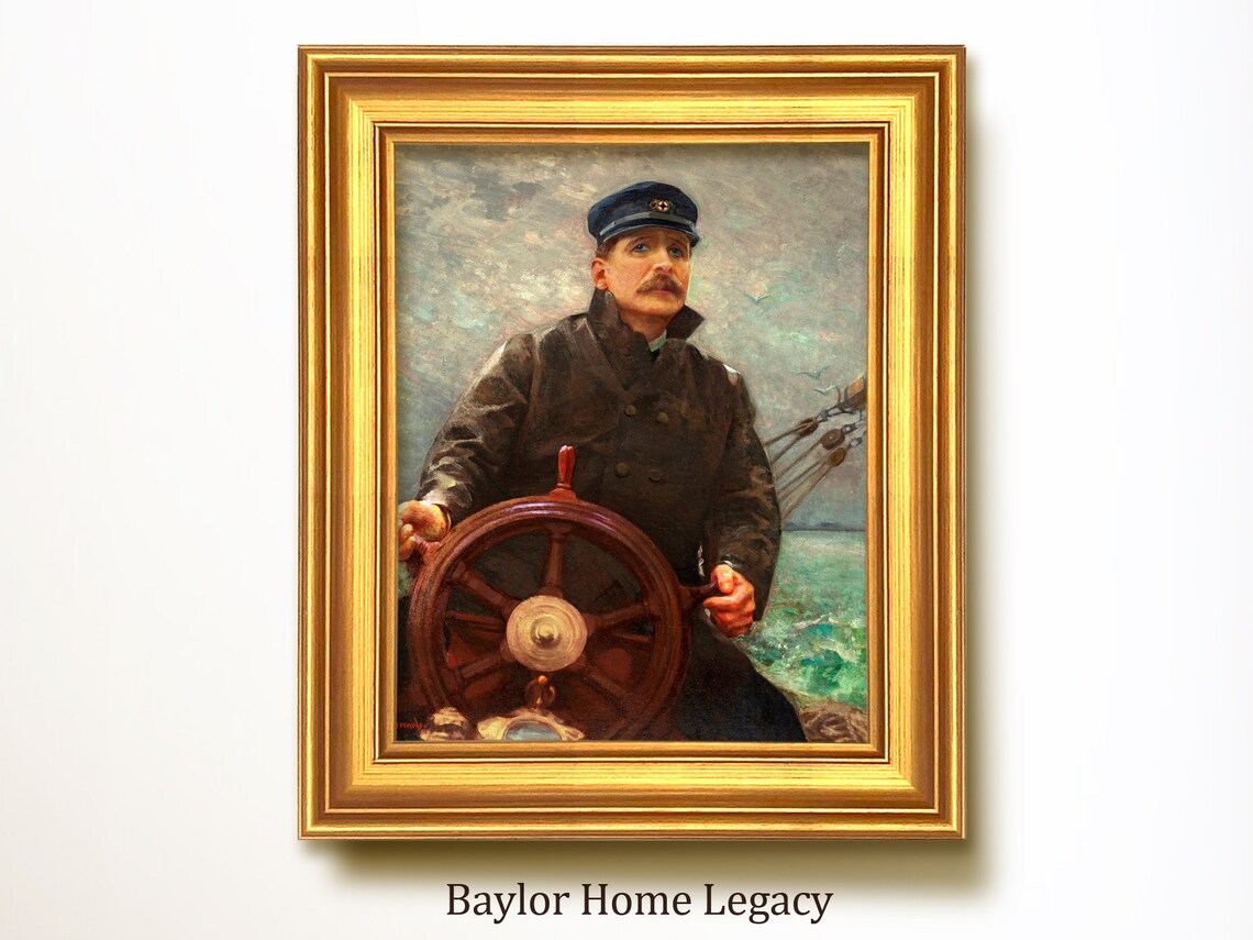 Sea Captain At The Wheel, Vintage Nautical Art Print