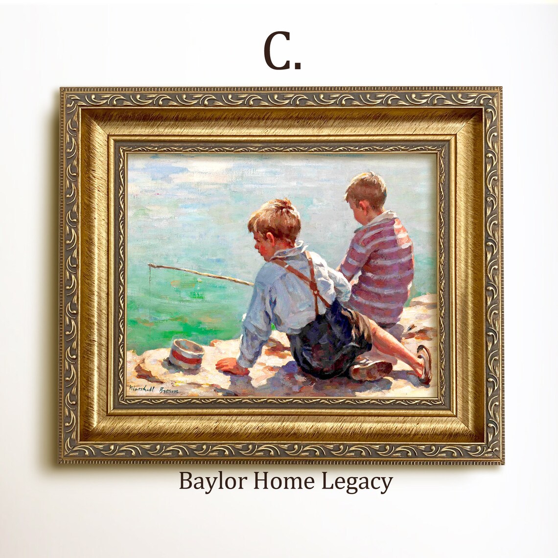 Boys Fishing Oil Painting Art Print, Antique Children - Image 3