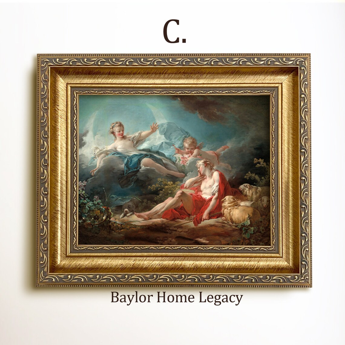 Diana and Endymion Oval Rococo French Mythology Painting Art Poster - Image 3