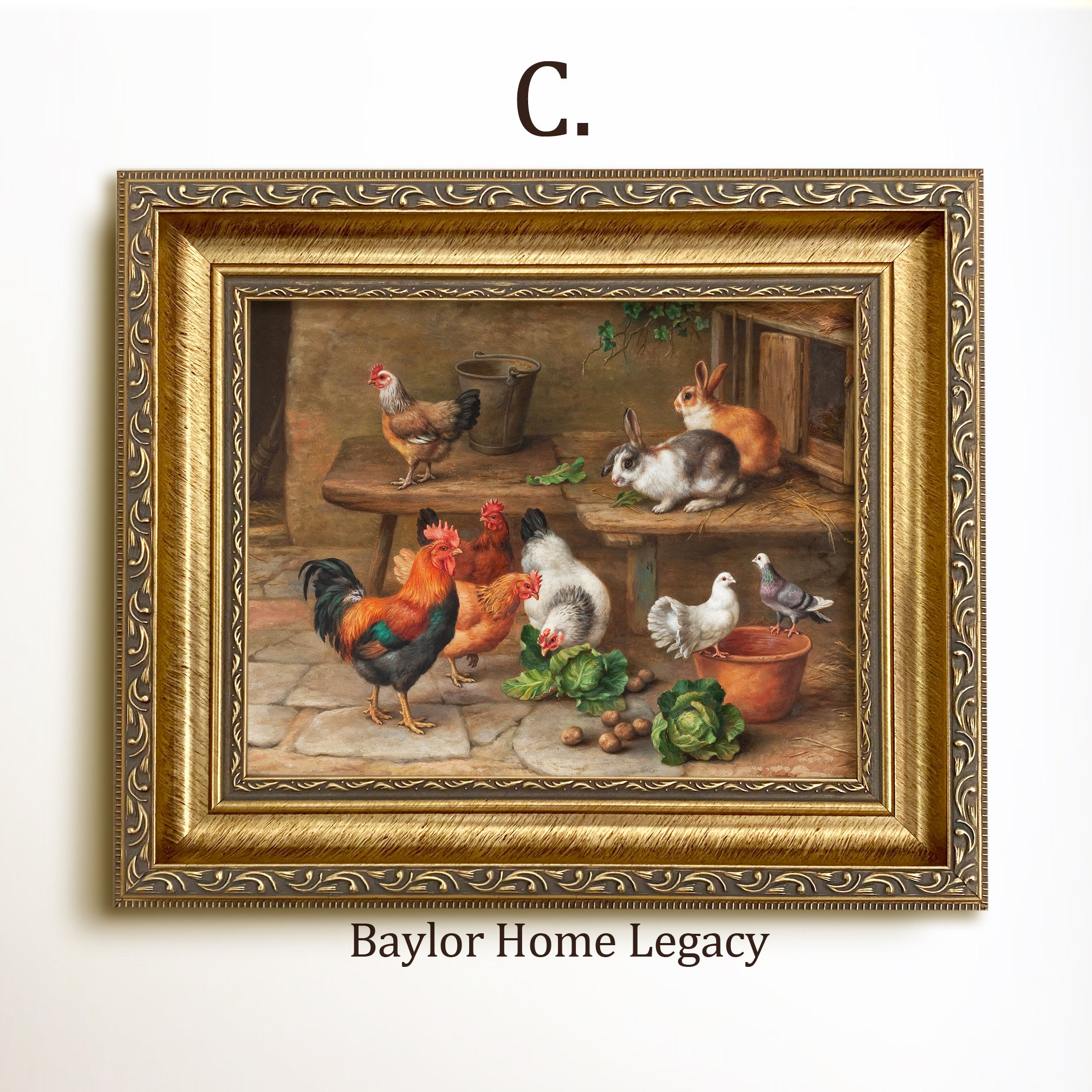 Chickens, Rabbits and Pigeons Art Print, Antique Barnyard - Image 3