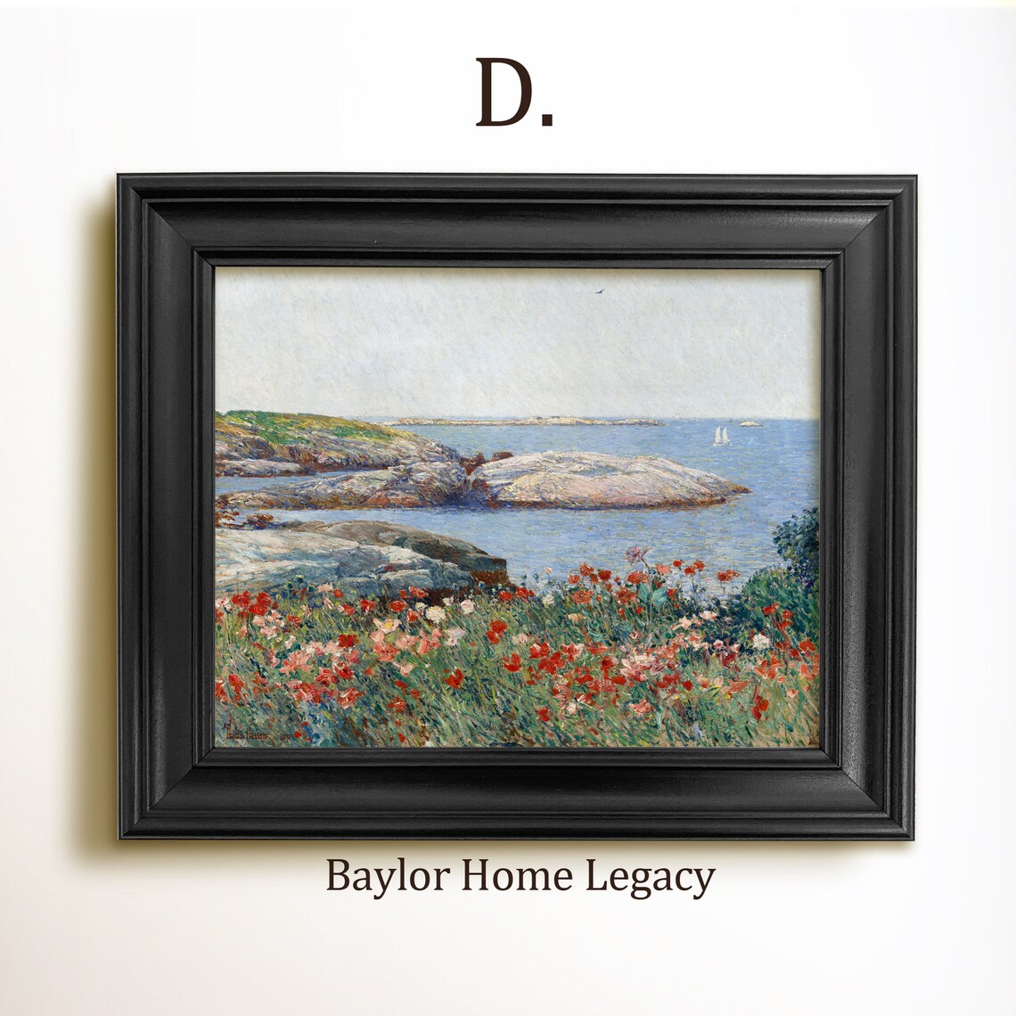 Impressionist Coastal Seascape Wildflowers Rocky Shore Painting Poster - Image 2
