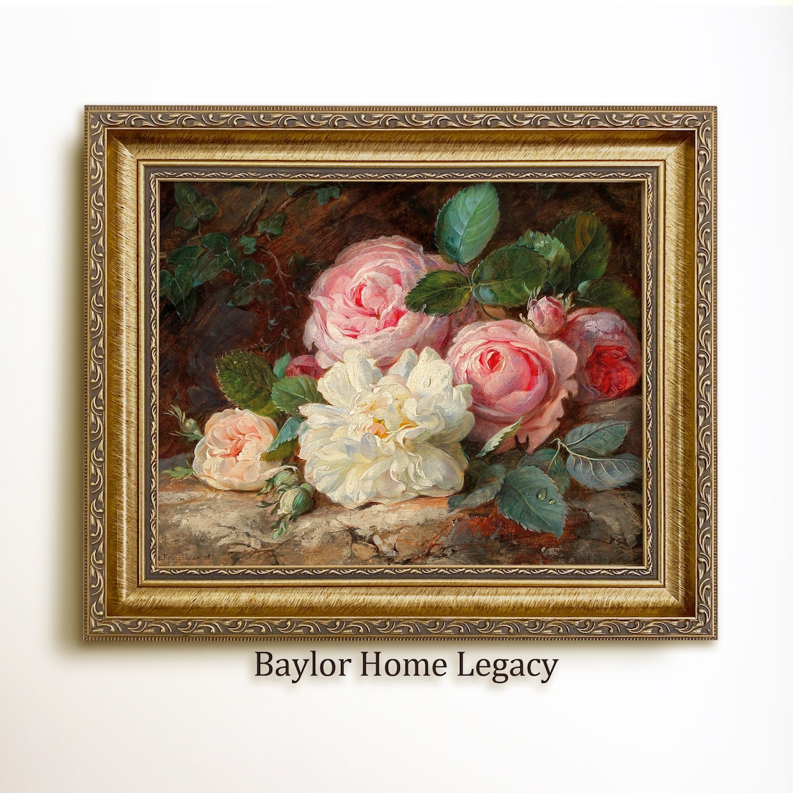Vintage Roses Still Life Oil Painting Art Print