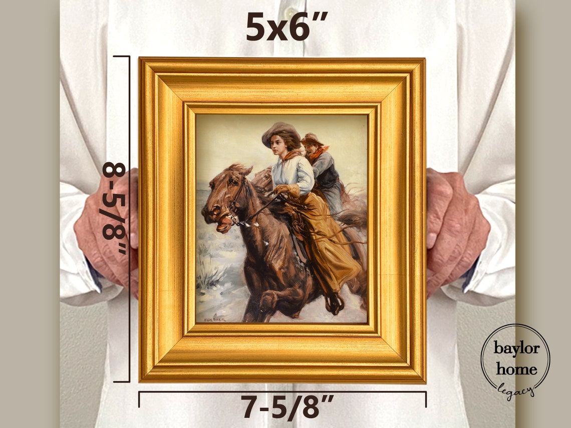 Framed Portrait Of A Cowgirl On Horseback Framed Vintage Cowgirl Oil Painting Print On Western Country Framed Art Print - Image 4