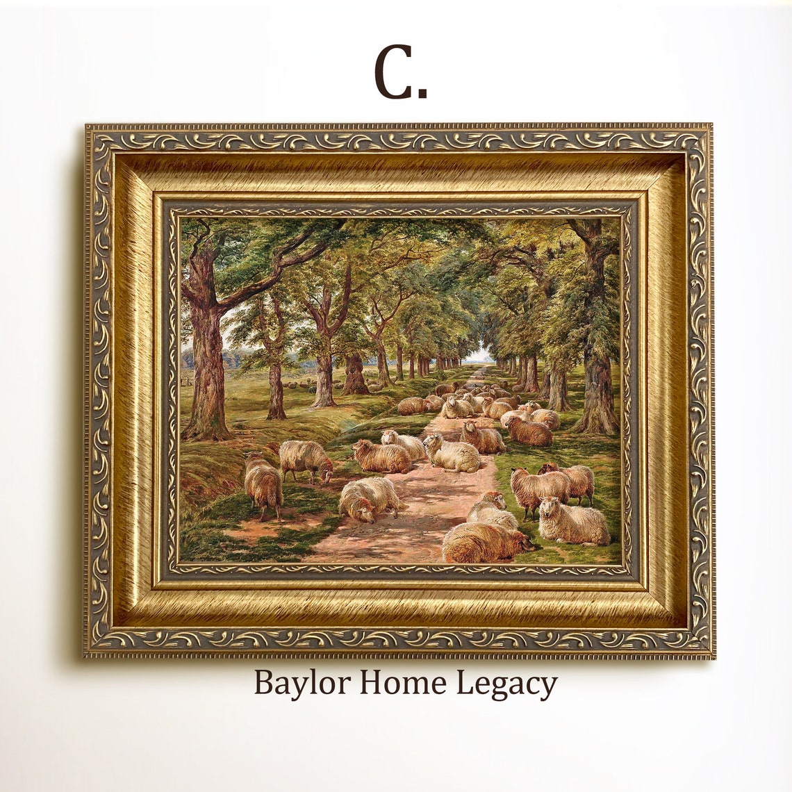 Flock Of Sheep On Tree Lined Country Path Vintage Pastoral Art Poster - Image 3