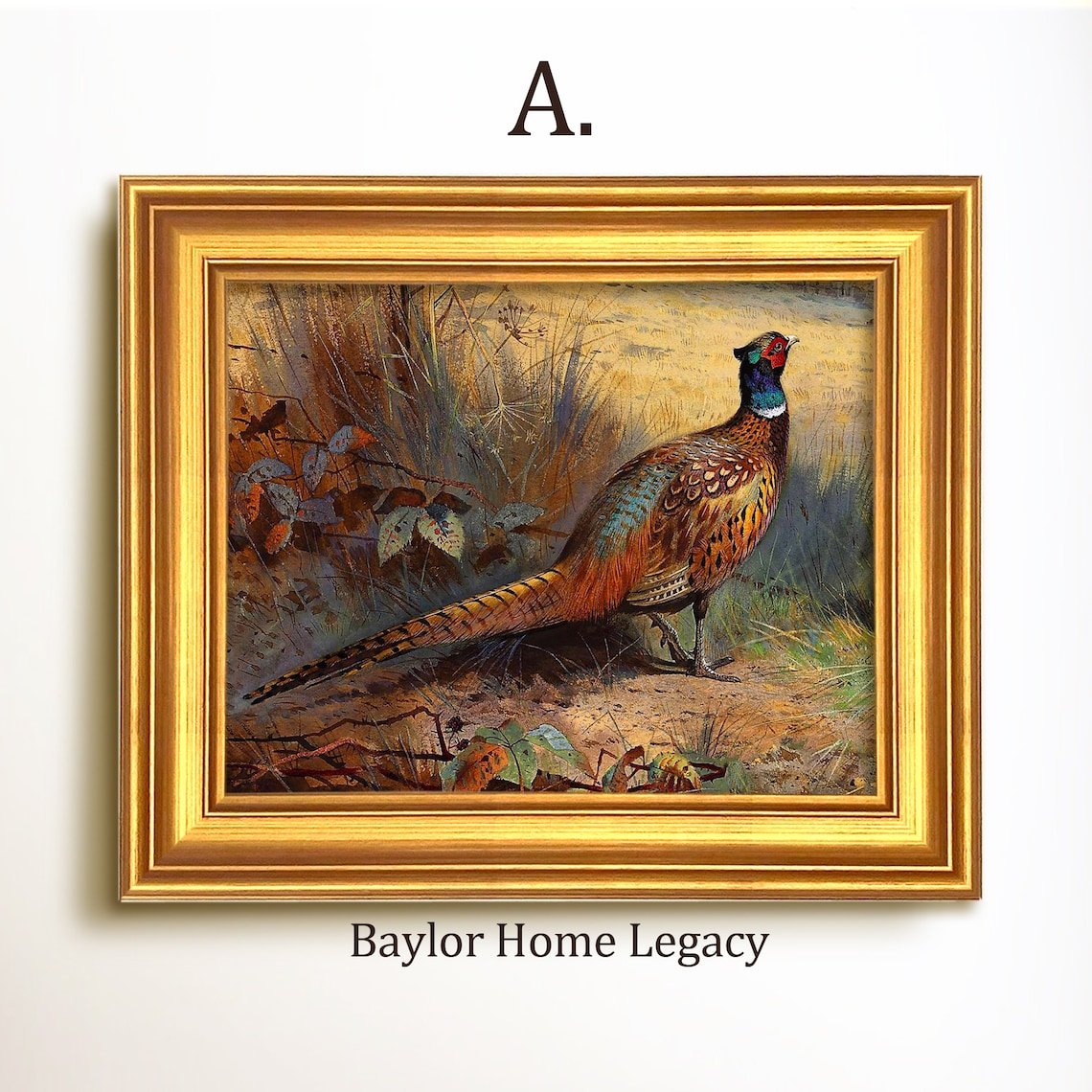 Ring Neck Pheasants Vintage Landscape Art Print - Image 5
