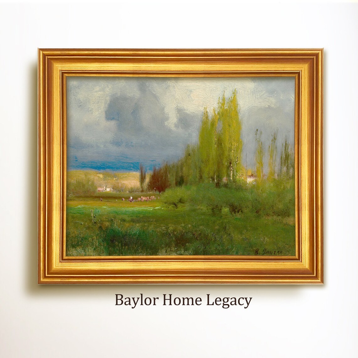 Abstract Landscape Oil Painting, Vintage Cottage Art Print