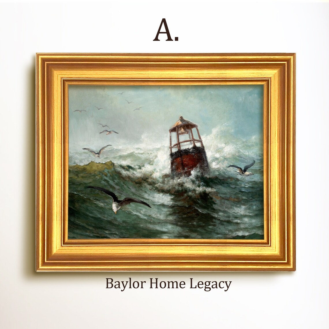 Buoy in Rough Seas with Seagulls, Vintage Seascape Art Print - Image 5