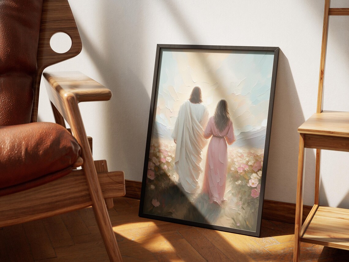 Walking In Light Jesus and Woman Christian Art Print - Image 2