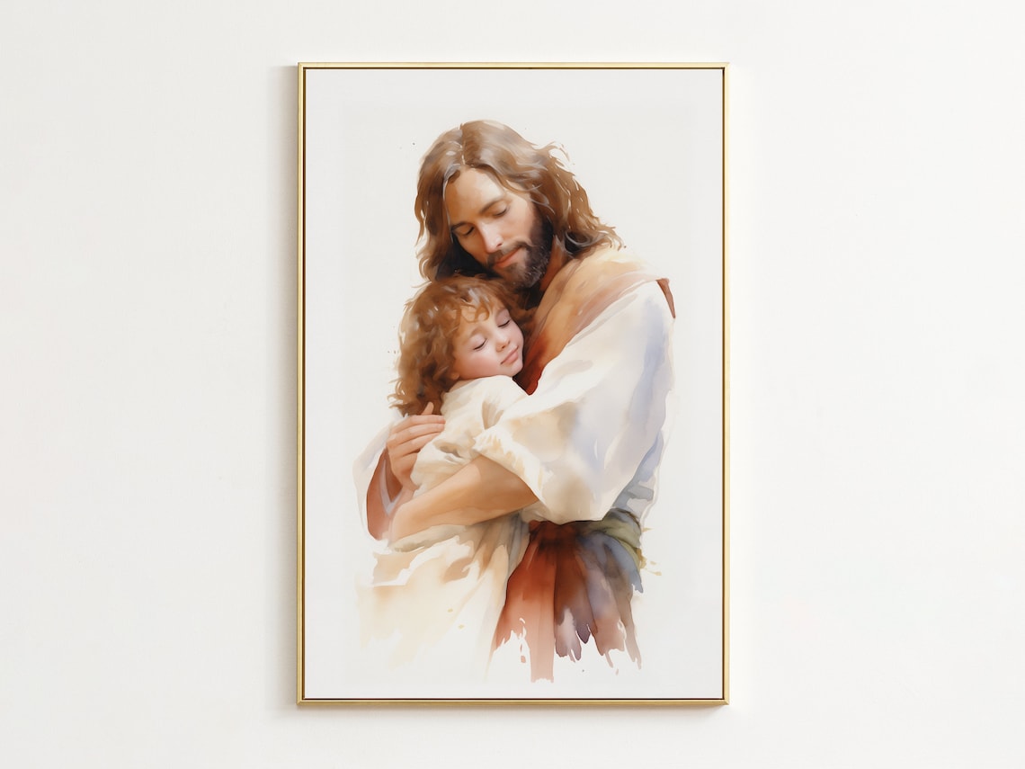 Gentle Guardian Jesus Hugging Little Girl Lds Baptism Program Baptism Gift Girl Jesus With Little Girl Art Jesus Png Love Like Jesus