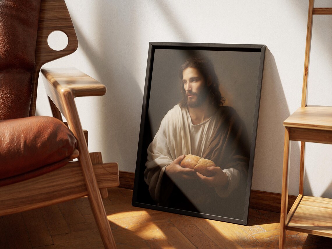Jesus Christ Bread of Life Oil Painting Dark Christian Art Faith Poster - Image 2