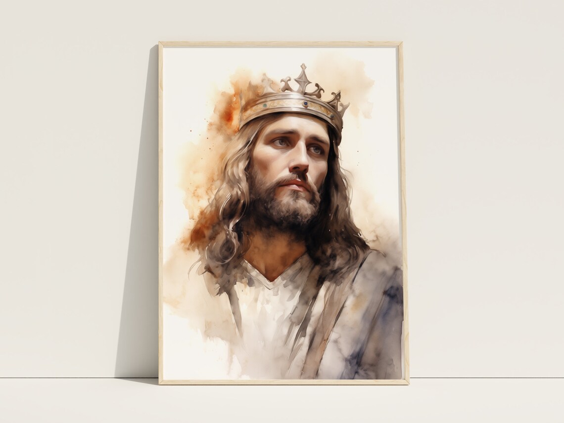 Jesus Christ Crowned King Royal Watercolor Portrait Art Poster