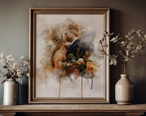 Moody Wall Art Moody Art Wedding Illustration Custom Wedding Portrait From Photo Custom Couple Portrait Watercolor Gift For Herart