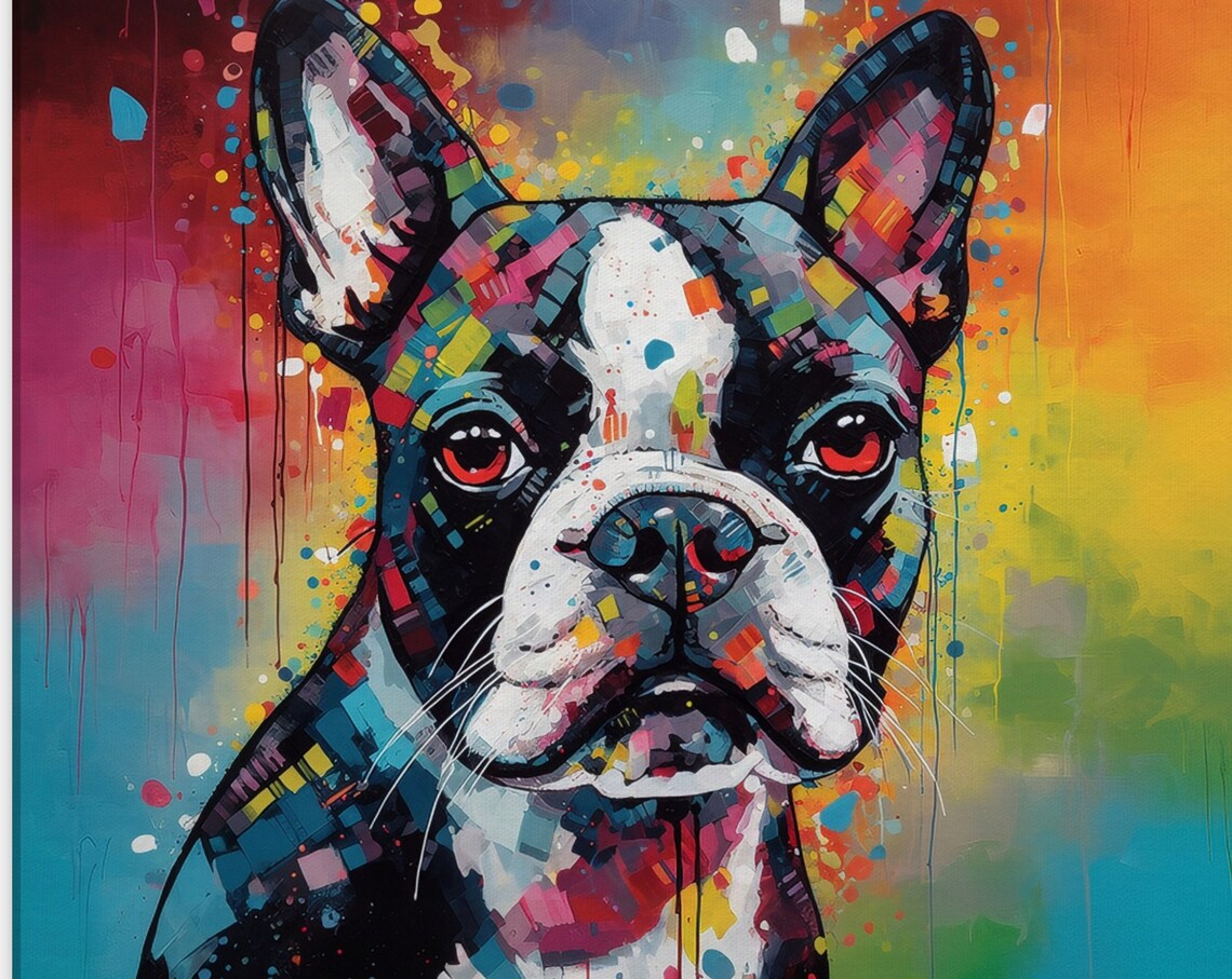 Boston Terrier Pop Art Mosaic Portrait Colorful Dog Painting Poster