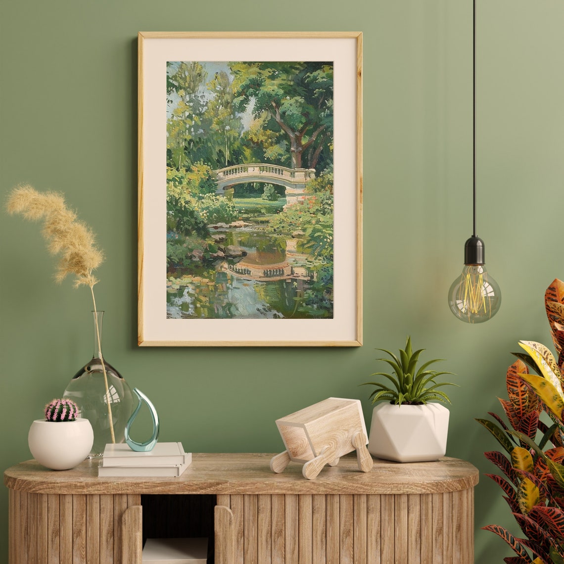 Stone Bridge Over Garden Pond Impressionist Summer Landscape Poster - Image 4
